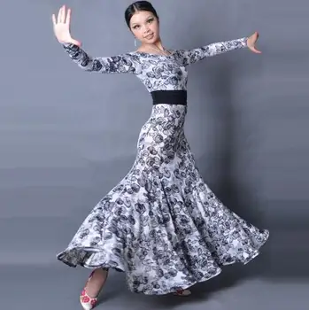 2018 Balo Salonu dans elbiseleri bayan Uzun Kollu Tango Vals Dans kostümleri Kadın Balo Salonu Dans Yarışması Elbise W12028