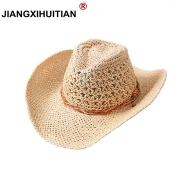 2018 Moda 100 % İşi Çocuk yazlık hasır güneş şapkası Erkek Boho Plaj Fedora şapka Sunhat Fötr baba Panama Şapka Gangster Kap