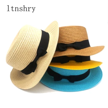 2019 Yaz plaj şapkası Kadın Rahat Panama basit Ebeveyn-çocuk Şapka Siperliği Kadın Düz ağız İlmek hasır şapka kızlar güneş şapkası 5 renk