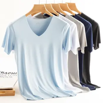 2020 Erkekler T Gömlek Spor Elastik Buz T-shirt Erkek V Boyun Kısa Kollu Erkek Mikro Fiber Tişörtleri M-5XL Giyim