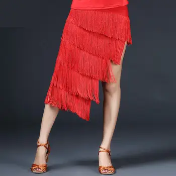 2020 Yeni Latin Dans Elbise Eğimli Fırfırlar Etek Püskül Artı Boyutu M-xl Etekler Balo Salonu Kadınlar Seksi Rumba Samba Performans Kostüm