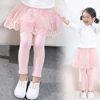 2021 Pamuk Bebek Kız Tayt Dantel Prenses Etek pantolon İlkbahar Sonbahar Çocuk İnce Etek Pantolon 2-6 Yıl Çocuk Giysileri