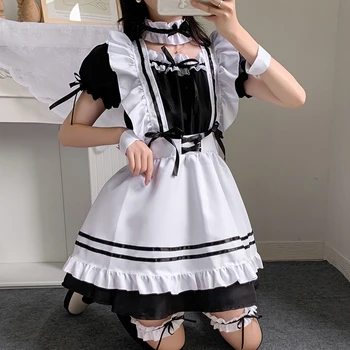 2021 Siyah Sevimli Lolita Hizmetçi Kostümleri Kızlar Kadınlar Güzel Hizmetçi Cosplay Üniforma Animasyon Gösterisi Japon Kıyafet Elbise Elbise