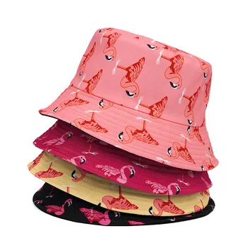 2021 Unisex Geri Dönüşümlü Flamingo Baskı Kova Şapka Bahar Sonbahar Katlanabilir Balıkçı Şapka Plaj güneş şapkası Açık Kap Bayan Erkek