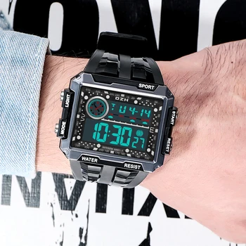 2021 Yeni erkek spor saat Silikon Kayış Askeri Kare Saatler Led Işıklı 50M Su Geçirmez Dijital Saat Relogio Masculino