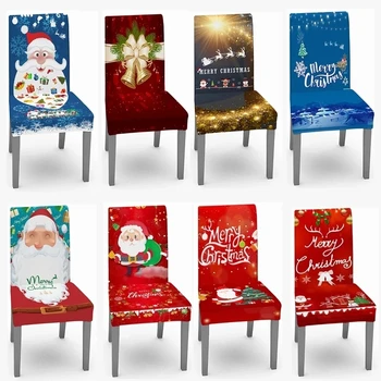 2021 Yeni noel sandalyesi Kapakları Santa Baskılı Elastik Streç yemek sandalyeleri Sandalye Slipcover Mutfak klozet kapağı Ev Dekor
