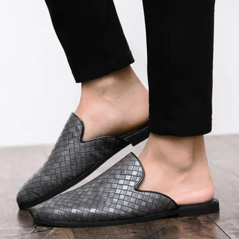 2022 Baotou Terlik erkek Nefes Tembel Ayakkabı Açık Eğlence deri ayakkabı koruyucu Ayak Yarı destek Örgülü erkek ayakkabıları