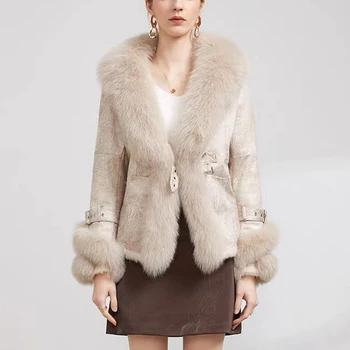 2022 Kadın Kış Moda Gerçek Tilki Kürk Mantolar Cilt Gerçek Tavşan Kürk İç Sıcak Ceketler Gerçek Tilki Kürk Yaka Bayanlar Dış Giyim