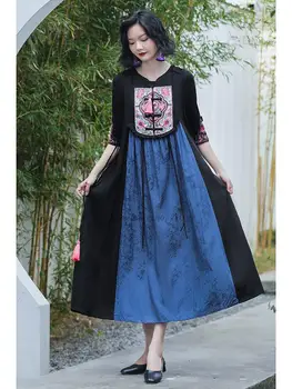 2022 kadın çin vintage elbise cheongsam geleneksel retro çiçek nakış elbise çin geleneksel elbise halk dans elbise