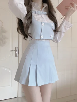 2022 Kış Kawaii 3 Parça Etek setleri Kadınlar Seksi Kore Moda Zarif Mini Etek Seti Kadın Rahat Y2k Şık Japon Etek Takım Elbise