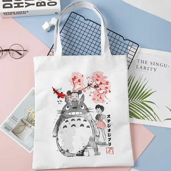 2022 Totoro Louis Desen Baskı alışveriş çantası Tote Çanta omuzdan askili çanta Karikatür Harajuku keten çantalar Büyük Kapasiteli Kolej Çantası