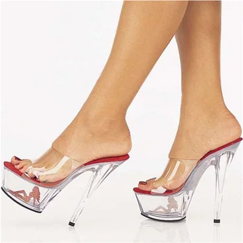 2022 yaz yeni kadın terlik şeffaf kristal kadın ayakkabısı seksi kadın sandalet 15cm stiletto 34-46