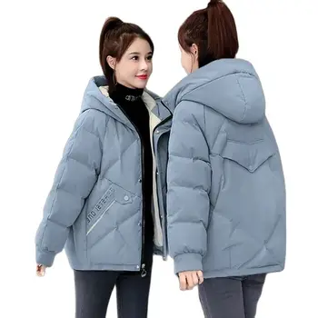 2022 Yeni Kısa Kış Ceket Kadın Parka Ceket Kapşonlu Katı Sonbahar Palto Kalın Sıcak Kirpi Ceketler Baskı Rahat Kadın Giyim