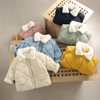 2022 Yeni Kış çocuk Sıcak Pamuk Ceketler Tavşan Kürk Yaka Palto Bebek Kısa Kapitone Ceket Çocuk Giysileri Kız Erkek Giyim