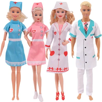 2022 Yeni Varış Giysileri Bebek ve Ken Doktor hemşire üniforması ile 2 Adet Set Şapka Aksesuarları barbie oyuncak bebekler 11.5 İnç
