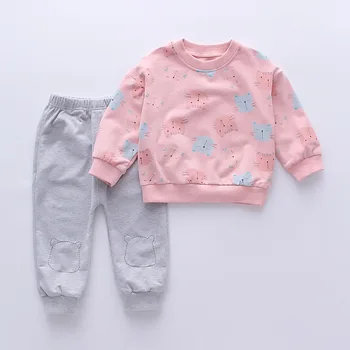 2022 Yeni Çocuk Giysileri Kız Bebek Uzun Kedi Kollu Pamuklu Rahat Takım Elbise Bebek Giyim Sonbahar Perakende Çocuk Takım Elbise Ücretsiz Kargo