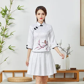 2023 çin tarzı geleneksel cheongsam takım elbise klasik modifiye Tang takım elbise iki parçalı set kadın oryantal vintage hanfu elbise q252