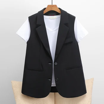 2102 Takım Elbise Yelek Üst Bahar Kadın Rahat Moda Kolsuz Ceketler Cep İnce Tüm Maç Kore Zarif Serin Ofis Giyim Yeni