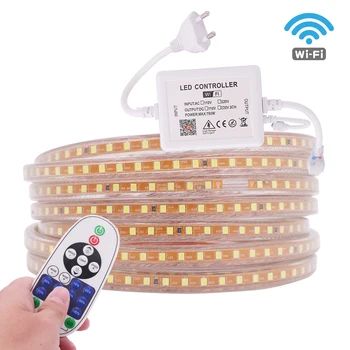 220V 2835 LED şerit su Geçirmez IP67 Tuya WİFİ Kontrolü LED bant şerit 120LEDs / m esnek ışık ayarlanabilir parlaklık Halat lamba