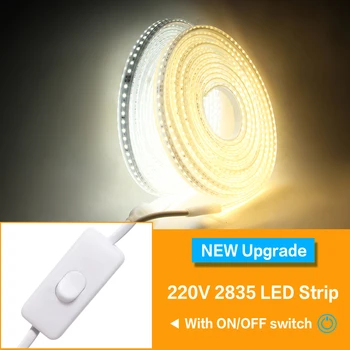 220V su geçirmez LED şerit ışık yüksek parlaklık 120LEDs/m Ev dekorasyon mutfak Açık bahçe ledi ışık anahtarı İle
