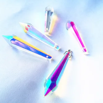 25 adet 55 * 12mm AB Renk Kristal Prizmalar Icicle Damla Asılı Kolye (Ücretsiz Yüzük) avize Parçaları Boncuk Perde Aksesuarları