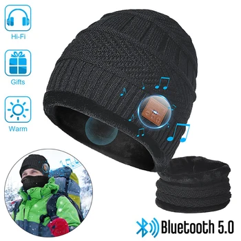 2in1 kablosuz bluetooth kulaklık Kış Sıcak Müzik Şapka ile Yumuşak Eşarp Açık Spor Bere Kap Destek Handsfree Çağrı için telefon