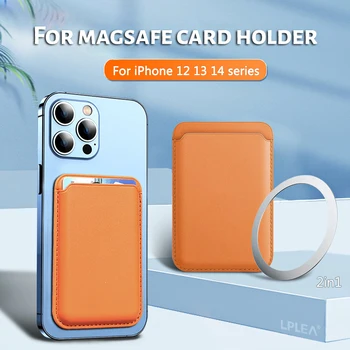 2in1 Magsafe İçin Cüzdan Deri Kart Tutucu Kılıf Apple iPhone 12 13 Mini 14 Pro Max Manyetik Etiket Halka Telefon Aksesuarı