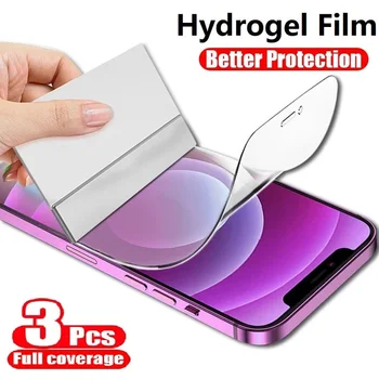 3 ADET Koruyucu Hidrojel Film Kılıfı İphone 11 12 Mini Pro Max Ekran Koruyucu Film İçin İphone 6 S 7 8 Artı X XR XS Max Durumda