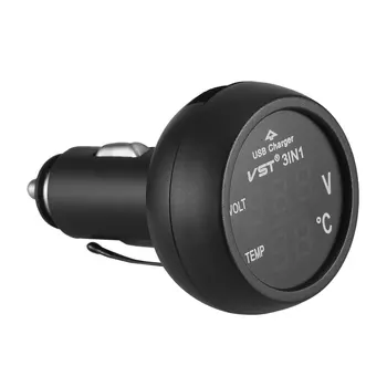 3 in 1 LED USB araba şarjı Voltmetre Termometre Araba Pil Monitör LCD Dijital Çift Ekran 12 V / 24 V Dijital Metre Monitör