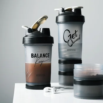 3 Kat Shaker Protein Şişesi Tozu Karıştırma Kabı 500ml Büyük kapasiteli Taşınabilir Su Şişesi erkek spor atleti spor şişesi