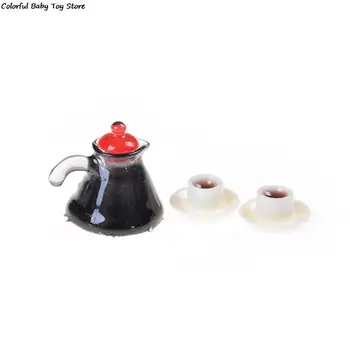 3 Parça Set Moda cezve fincan ve çay tabağı Bebek Evi Minyatür Oyun Evi Aksesuarları Hediye Oyuncak Kız Bebek Aksesuarları