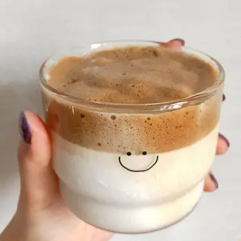 300 ml aşk / gülen duvar cam bardak süt kahve kalp bardak ısıya dayanıklı sağlıklı içecek kupa çay kupalar şeffaf Drinkware kupa yeni