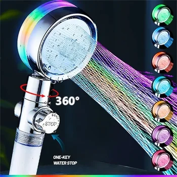360 ° Döndürülmüş LED Yağış Duş Başlığı 7 Renk Değiştirme Yüksek Basınçlı Yağış Memesi Su Tasarrufu Filtresi Banyo Aksesuarları