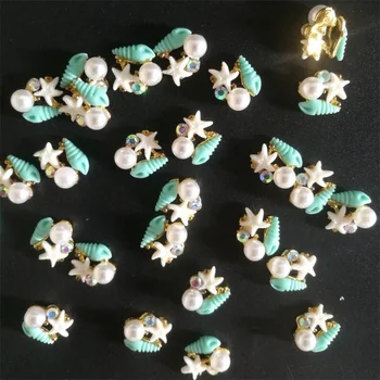 3D-10 Adet Denizyıldızı Kabuklu Nail Art Süslemeleri İnci/Kristal/Rhinestone Çivi Tasarım Güzellik Takılar Hediye Manikür Kaynağı 9 * 12mm
