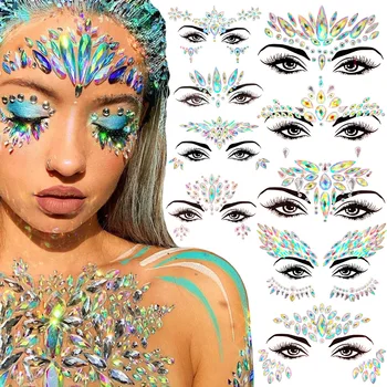 3D Akrilik Sim Rhinestone Geçici Seksi Yüz Dövme Etiket DIY Çocuklar Tatil Parti Masquerade Vücut Yüz Takı Dövme
