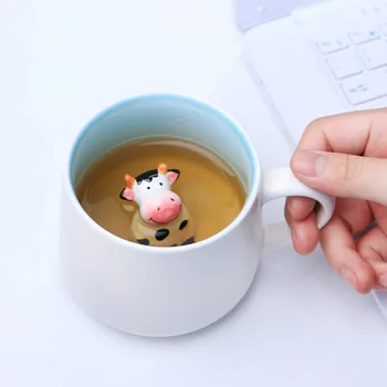 3D Hayvanlar Sevimli Seramik Kupa Kahve Fincanları Kolu ile İnek Panda Kurbağa Çay Fincanı Suyu Süt Çay Bardağı Drinkware Hediye Kız Arkadaşı için çocuk