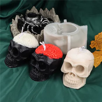 3D Kafatası Silikon Mum Kalıp Aromaterapi Alçı Süsler Kafatası Hayalet Festivali Dekorasyon Mum Yapımı Reçine Kalıpları