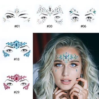 3D Seksi Yüz Dövme Çıkartmalar Glitter Yüz Dekorasyon Parlak Sahte Dövme Rhinestones Elmas Geçici Dövme Çıkartmalar Yüz Mücevherleri