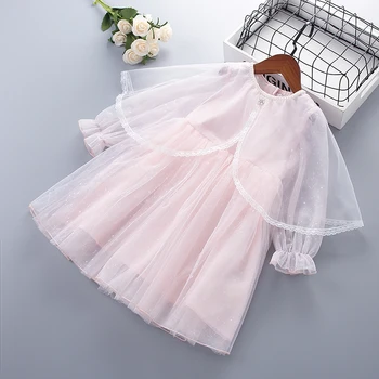4-10 Yıl yüksek kaliteli yay Kız Elbise 2021 Yeni Şifon Çiçek Dökümlü Dantelli Çocuk Çocuk Giyim Kız Prenses Elbise