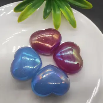 4 adet Doğal Gül Kuvars Kristal Kabarık Kalp Şekli Galvanik Aura Kuvars Taşlar Ve Mineraller Mavi Ve Kırmızı Hediyeler Dekor