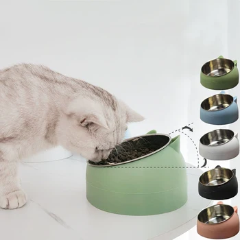 400ml Kedi Kase Yükseltilmiş Paslanmaz Çelik Kaymaz yiyecek kasesi Kediler için Anti Devrilme kedi maması kasesi Köpekler İçin Yavru Kedi Aksesuarları
