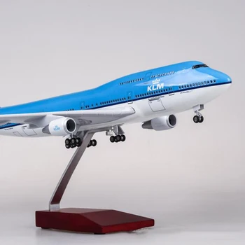 45.5 CM 1/160 Ölçekli Diecast Alaşım Reçine Modeli Boeing B747 KLM Hollanda Kraliyet uçak ışık ve Tekerlekler Koleksiyonu çocuk için