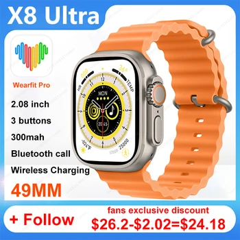 49mm X8 Ultra Smartwatch Bluetooth Çağrı NFC 2.08 İnç Su Geçirmez Spor Saatler Kablosuz Şarj akıllı saat Erkekler Kadınlar için