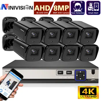 4K AI Yüz Algılama AHD DVR Kiti 8CH CCTV Sistemi 8MP Siyah Analog HD Kapalı Açık AHD Kamera Video Güvenlik gözetleme seti