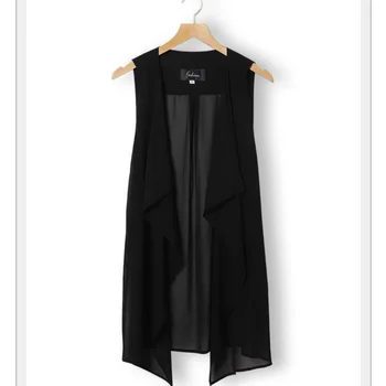  4XL Şifon Yelek Ceket Kadın Siyah Kolsuz Blazer Feminino Yelekler Veste Femme Moda Yelek Dış Giyim 2022 Yaz