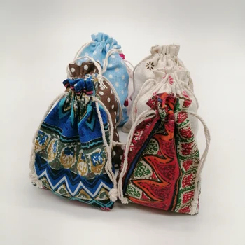 5-100 adet Çoklu Desen Jüt Çanta Çuval pamuklu çanta İpli noel hediyesi Çanta Hediye Paketleme Çantaları Düğün Parti Torbalar