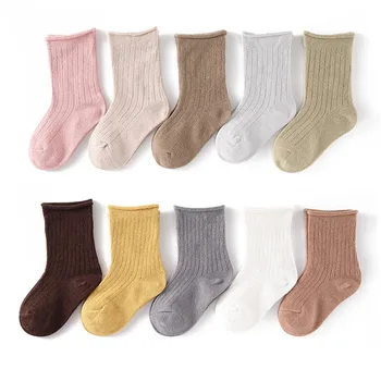 5 Pairs Bebek Erkek Kış Çorap Nervürlü Katı Çocuklar Bahar Sonbahar Pamuk Nefes Sıcak Tutmak Kat Anti-skid Kız Çorap Çocuk