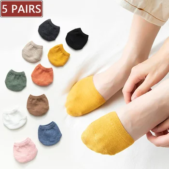 5 Pairs Kadınlar Ön Ayak Görünmez Çorap Yaz Düz Renk Şeker Kadın Yarım Ayak ayak koruyucu Yarım Çorap Pamuk Nefes Çorap