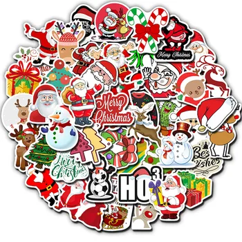 50 ADET Paketi Çıkartmalar Noel Geyik Noel Baba Kardan Adam Çocuk Hediye Sticker DIY Kaykay Bavul bagaj Çıkartmaları