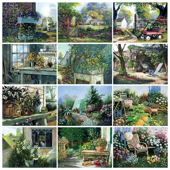 5D DİY Elmas Boyama Peyzaj Bahçe Ev Taklidi Mozaik Resim Elmas Nakış Seti Ev Dekorasyon El Yapımı Hediye